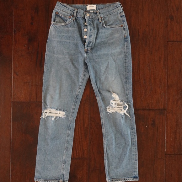 AGOLDE Light-Wash Distressed High-Rise Jeans Size 27 - Picture 1 of 3
